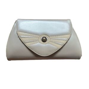 Vintage 80's Pearl Cream Clutch Envelope Purse Formal Bridal